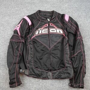 Icon Contra Jacket Womens Large Black Pink Mesh Textile Motorcycle Riding